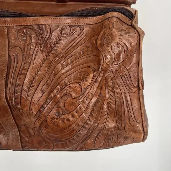 Vintage Sergios Tooled Leather Messenger Bag Shoulder Duffel Western Cowboy